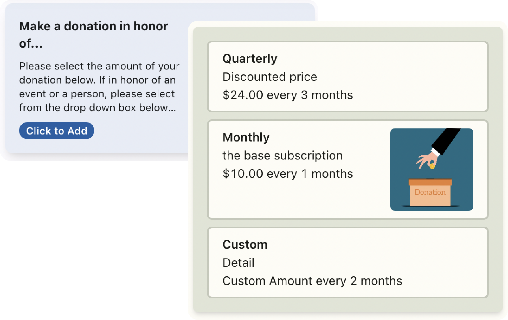 snapntap's subscription product example showing different billing options